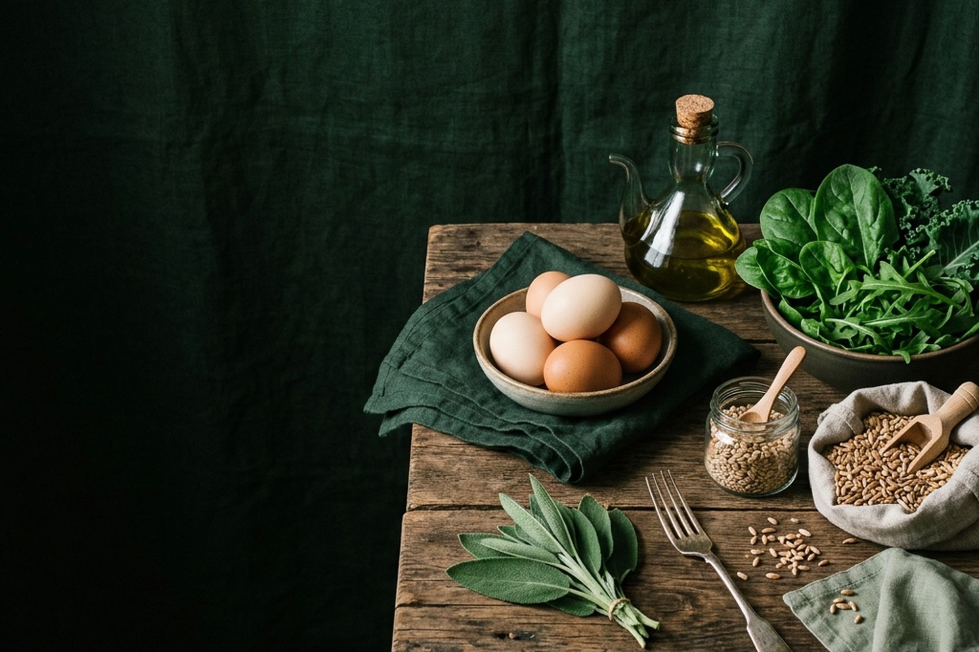 Honest ingredients on a rustic table
